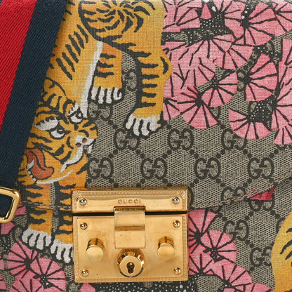 Gucci GG Supreme Monogram Bengal Web Medium Padlock Messenger Shoulder Bag Beige Pink 8 of 10