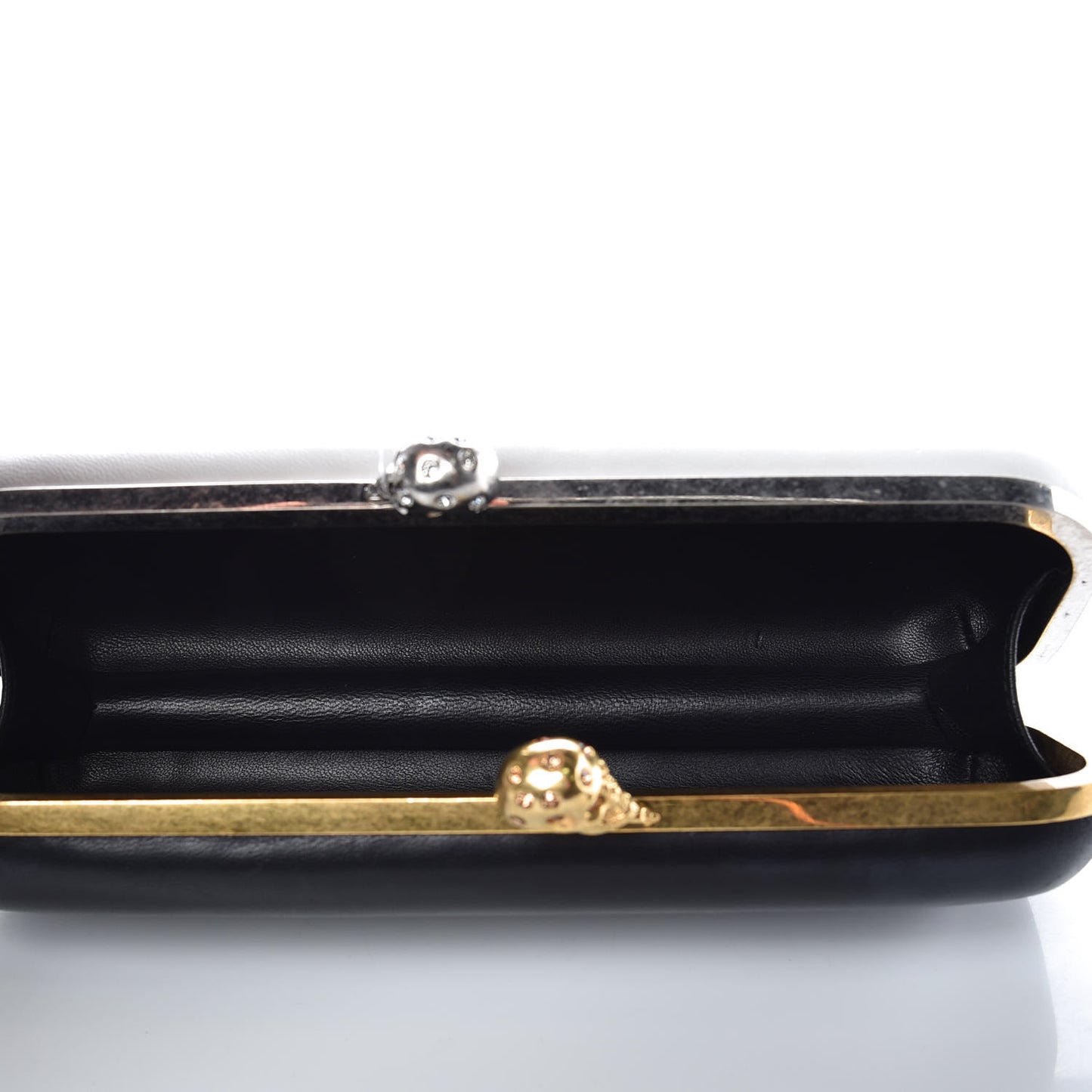 Nappa Twin Skull Box Clutch Black White