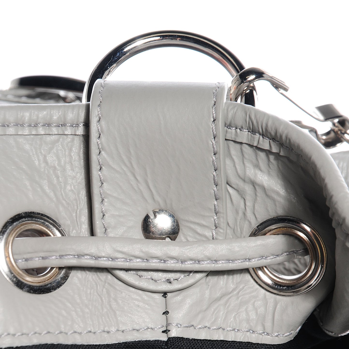 Matte Goatskin Rubber Covered Classic Hardware Mini Pompon Gris Glace