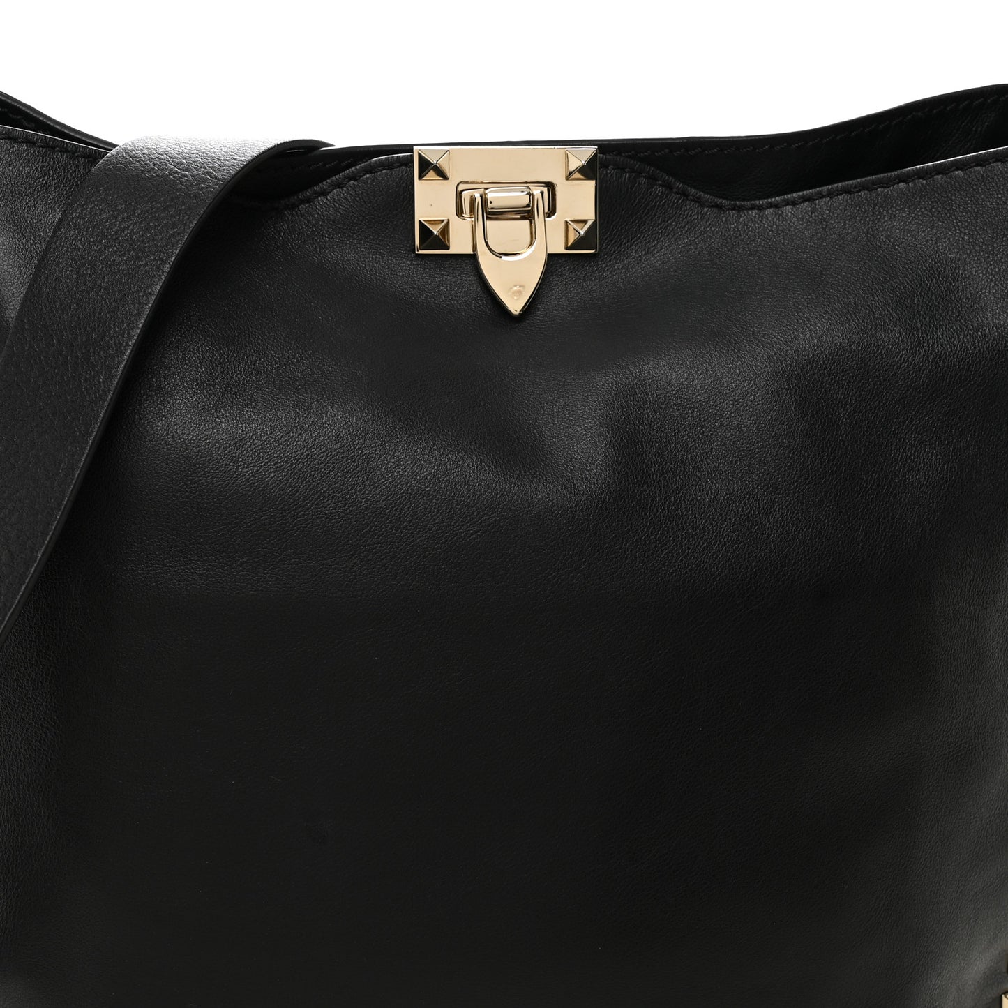 Vitello Calfskin Small Rockstud Flip-Lock Messenger Bag Black