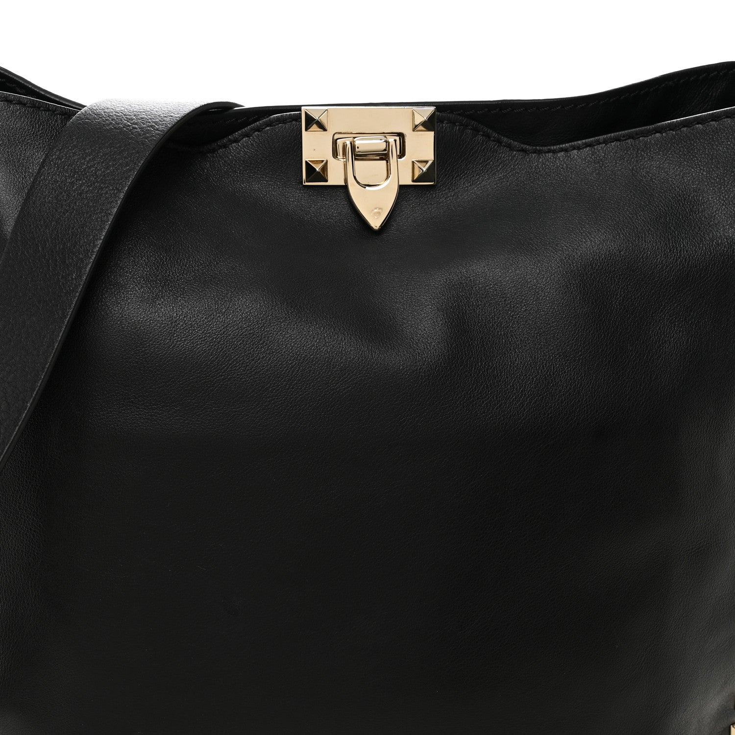 Valentino Garavani Vitello Calfskin Small Rockstud Flip-Lock Messenger Bag Black 7 of 9