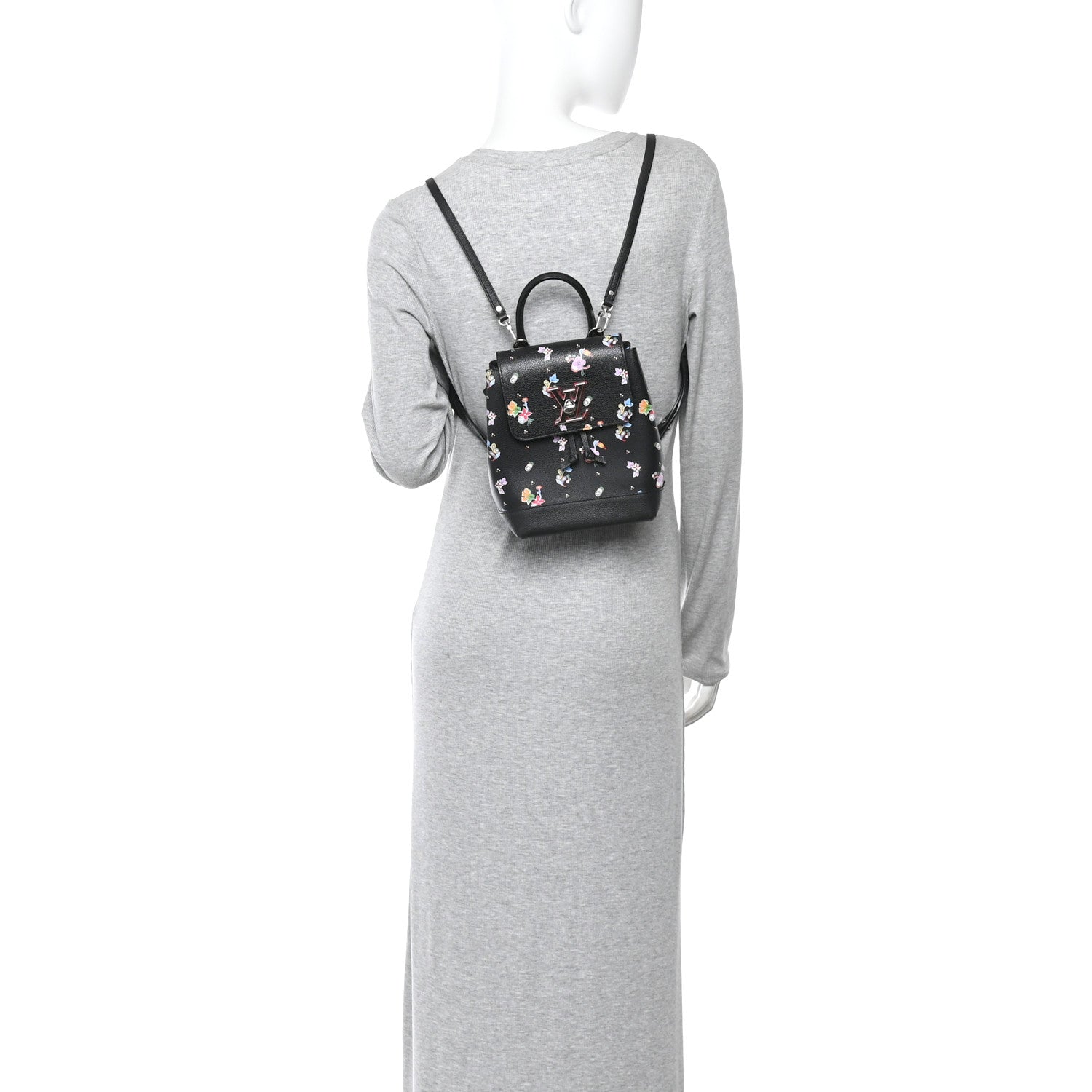 Louis Vuitton Calfskin Flower Lockme Mini Backpack Black Multicolor 3 of 23