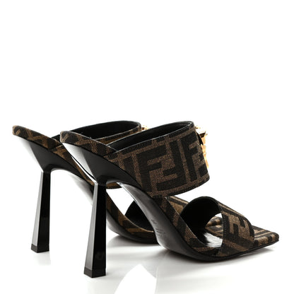 Versace X FENDI Fabric Jacquard Fendace Medusa High Heel Mule Sandals 36 Tobacco Black 4 of 7