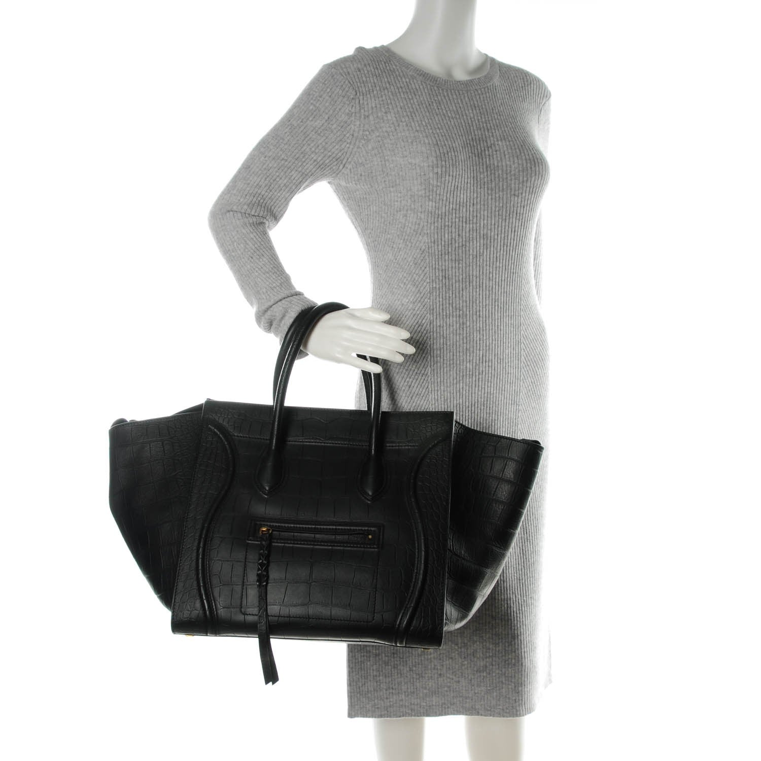 Celine Crocodile Embossed Calfskin Luggage Phantom Luggage Black 2 of 10