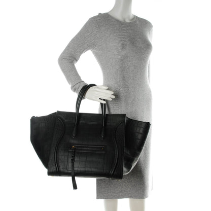 Celine Crocodile Embossed Calfskin Luggage Phantom Luggage Black 2 of 10