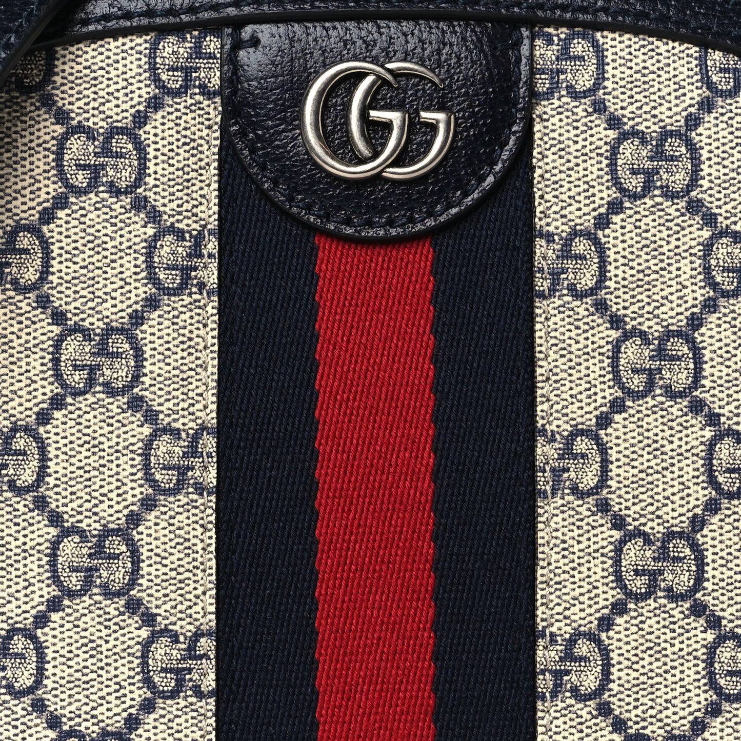 GG Supreme Monogram Textured Dollar Calfskin Web Small Ophidia Dome Shoulder Bag Beige Blue
