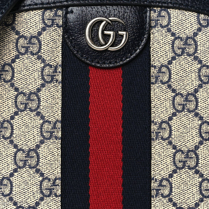 Gucci GG Supreme Monogram Textured Dollar Calfskin Web Small Ophidia Dome Shoulder Bag Beige Blue 8 of 10