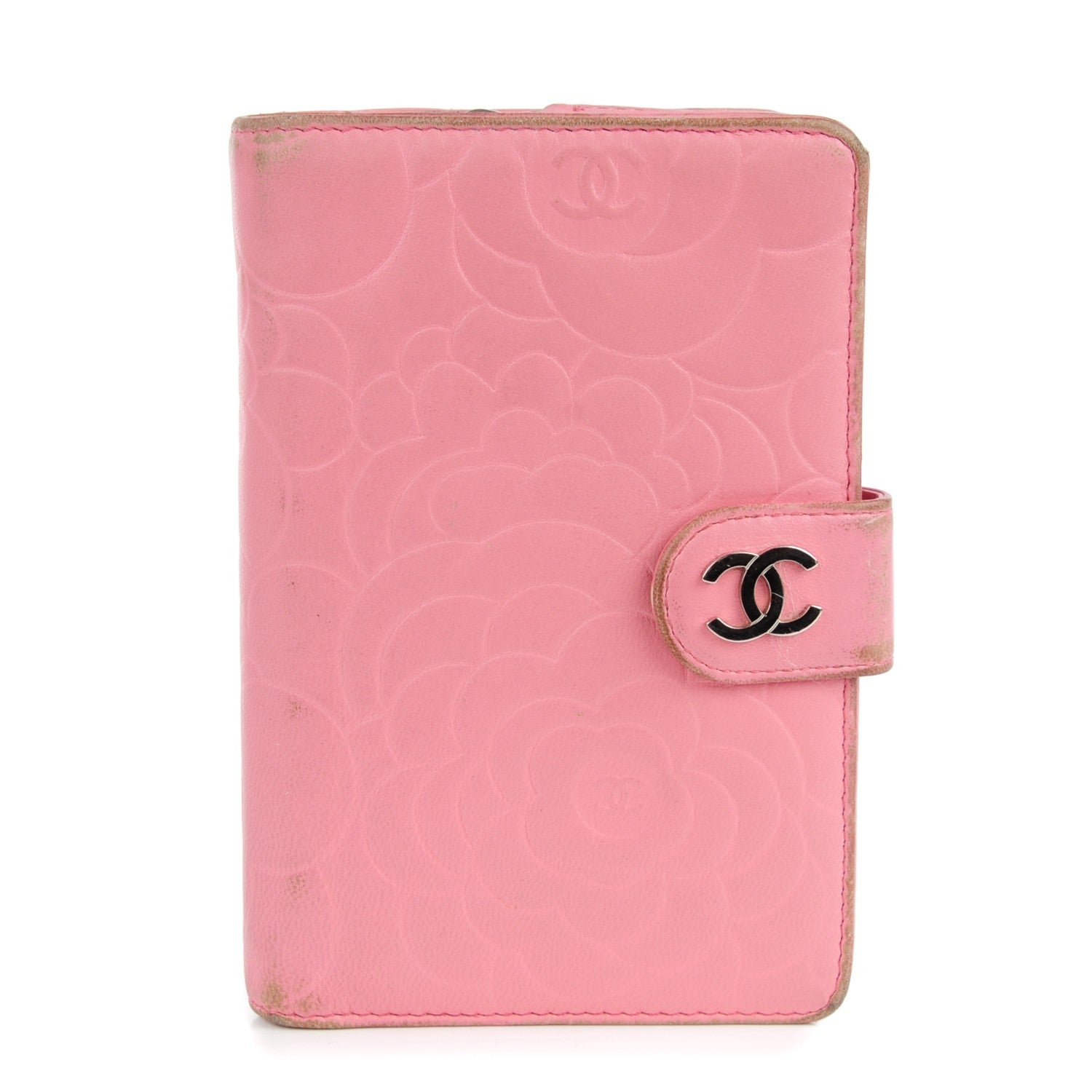 Chanel Lambskin Camellia Embossed Zipped Pocket Wallet Pink 1 of 17