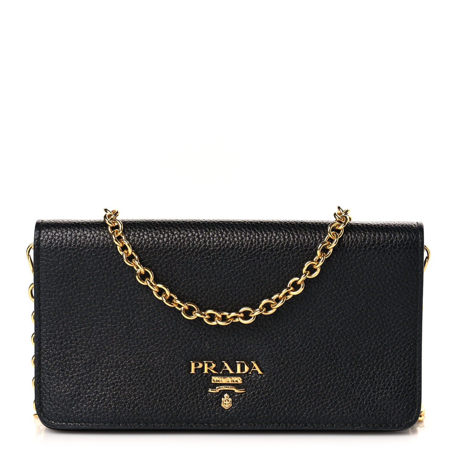 Prada Vitello Daino Metal Chain Wallet Black 1 of 10