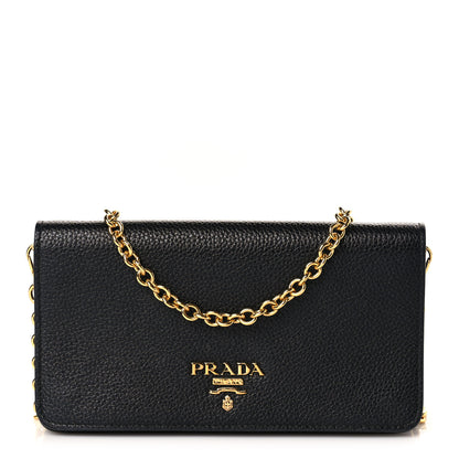 Prada Vitello Daino Metal Chain Wallet Black 1 of 10