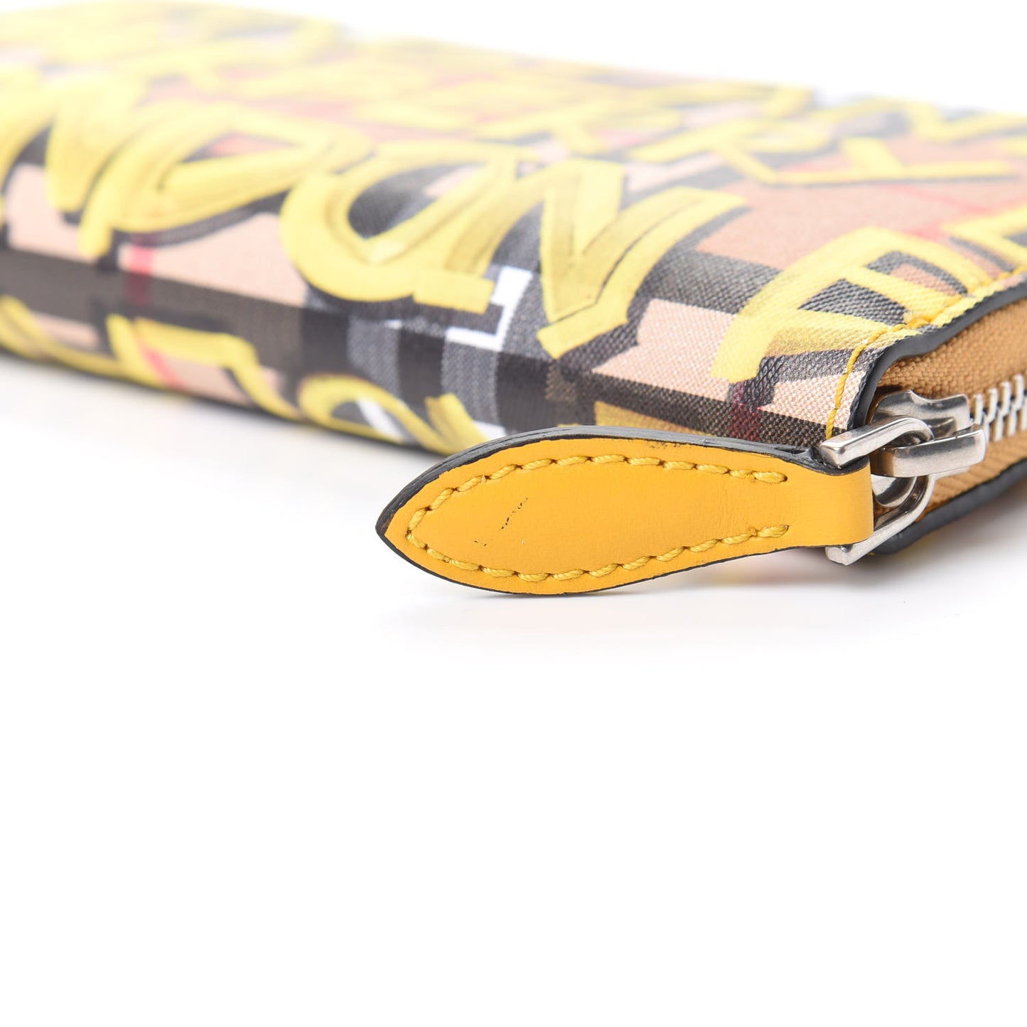 Vintage Check Graffiti Print Zip Around Wallet Yellow