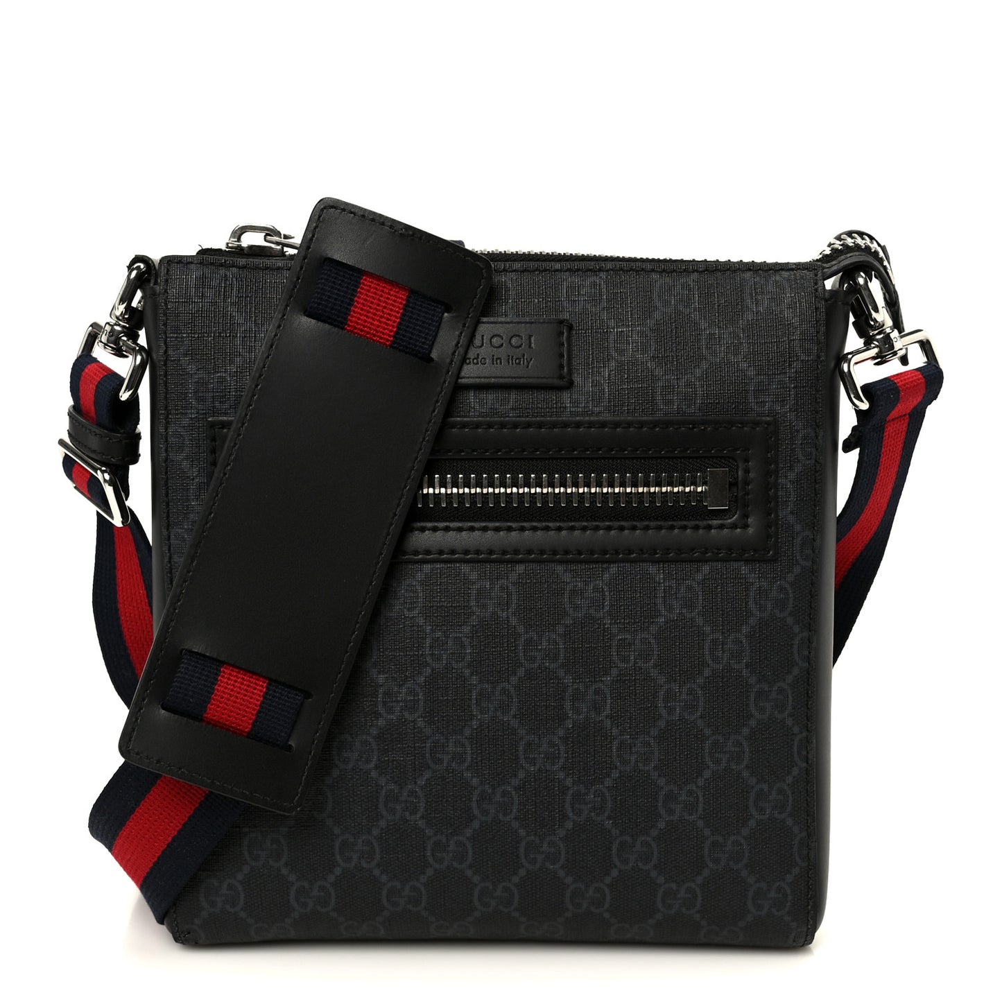 GG Supreme Monogram Web Small Flat Messenger Bag Black Grey