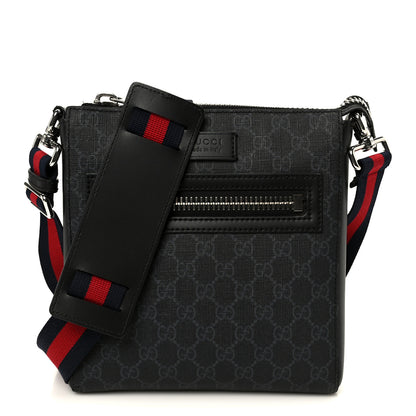 Gucci GG Supreme Monogram Web Small Flat Messenger Bag Black Grey 1 of 11