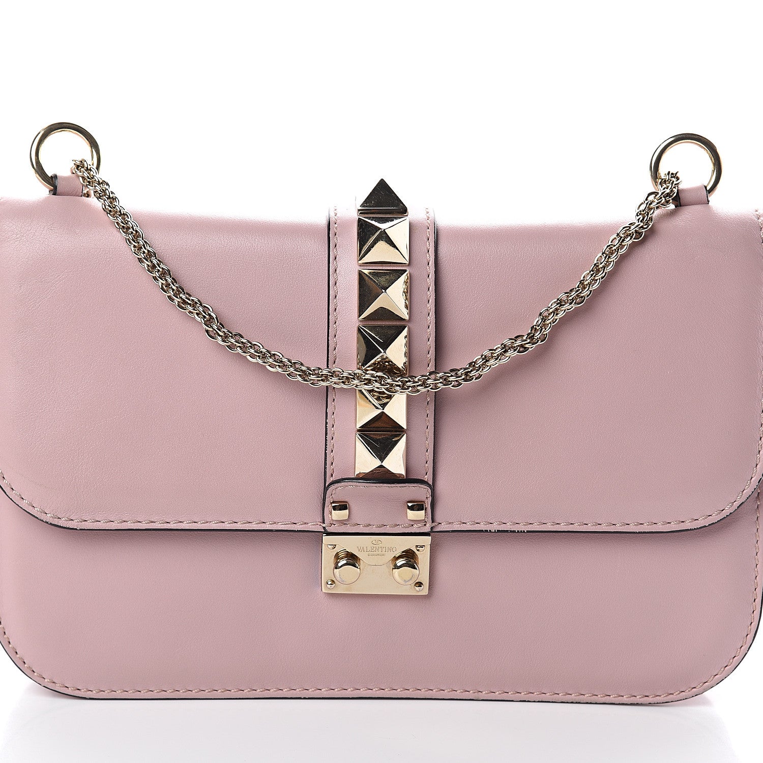 Valentino Garavani Vitello Medium Glam Lock Rockstud Flap Poudre 6 of 9