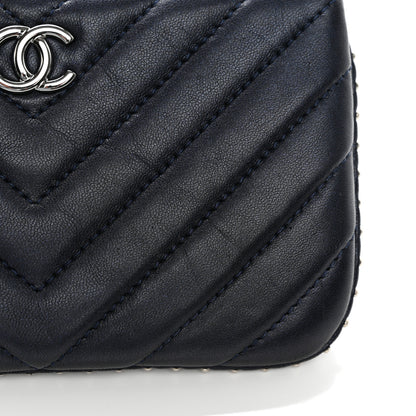 Chanel Lambskin Chevron Quilted Studded Small Cosmetic Case Black 9 of 11