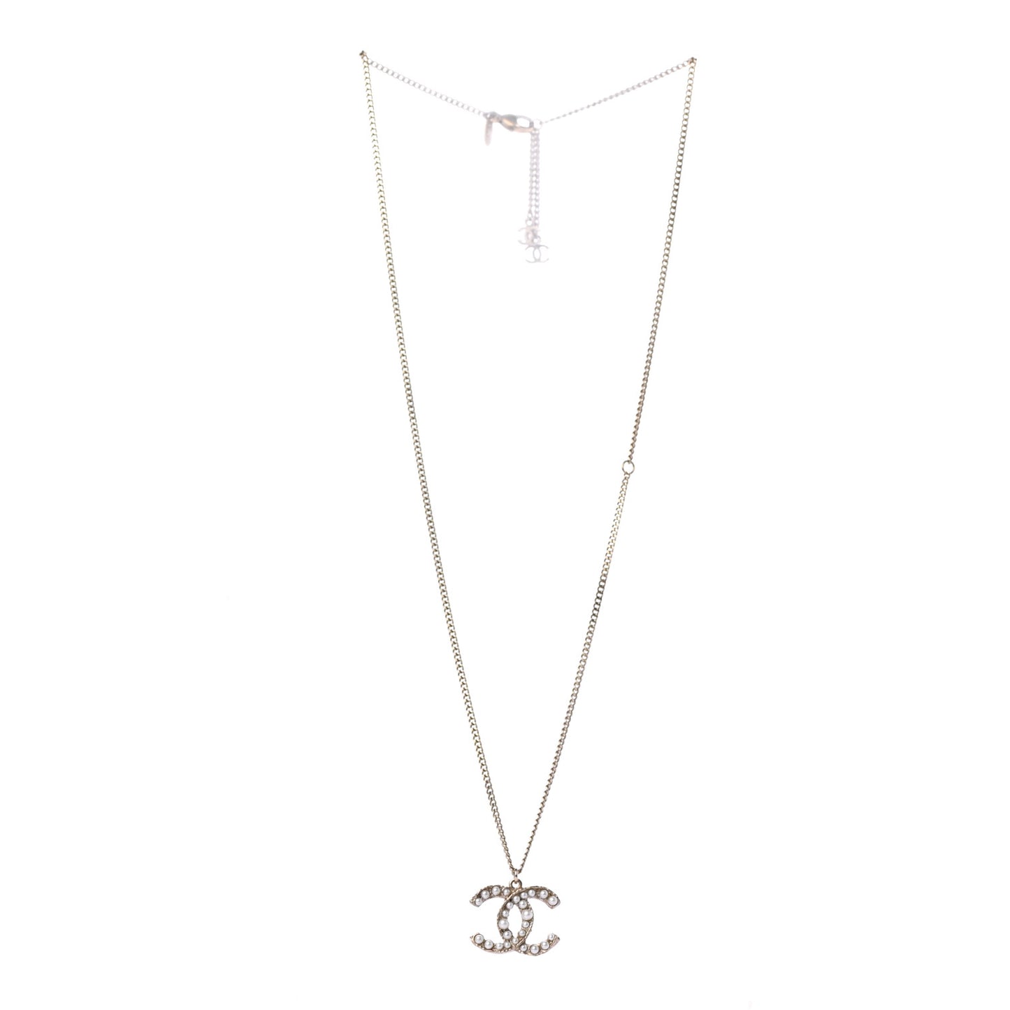 Pearl CC Pendant Necklace Gold