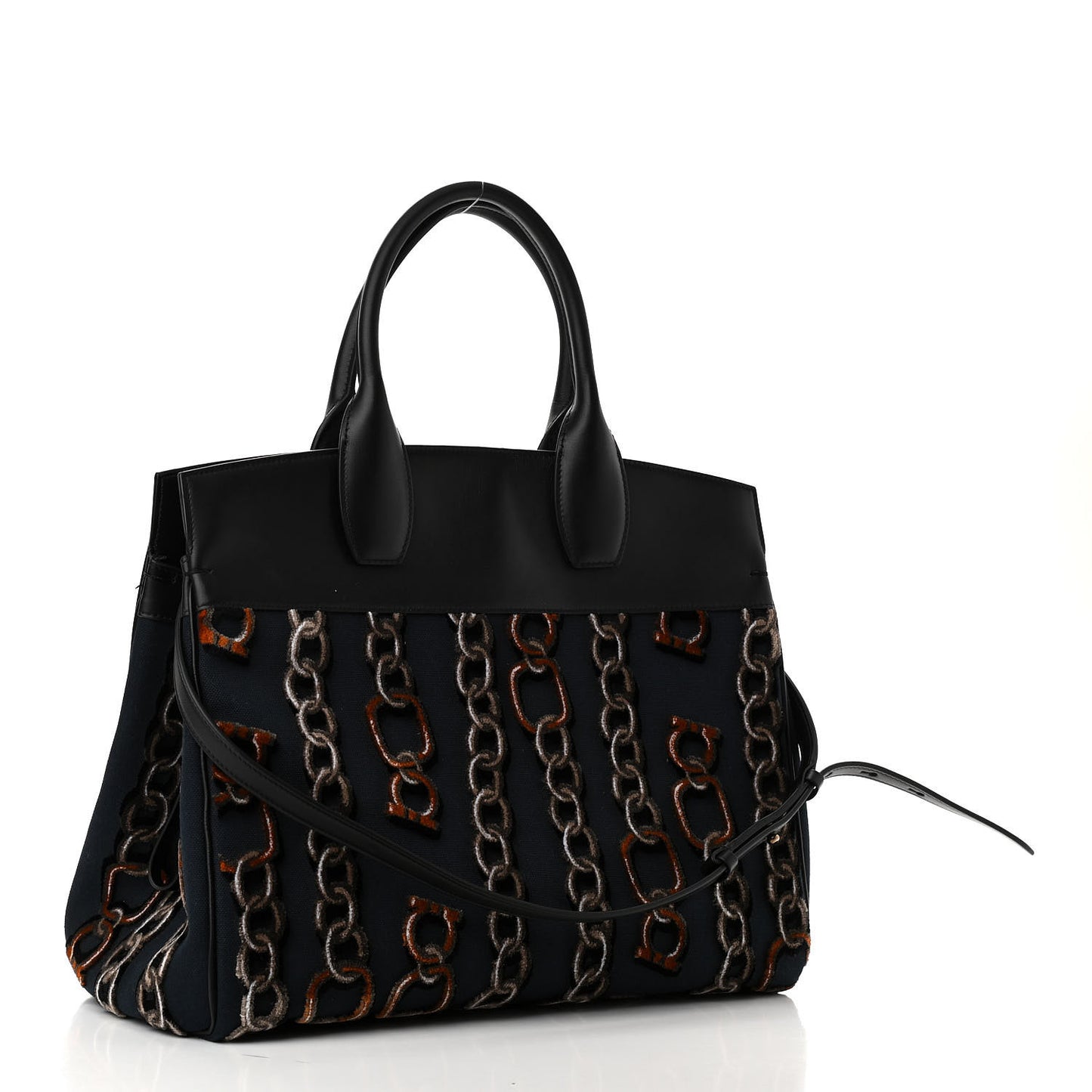 Embroidered Canvas Calfskin The Studio Bag Navy Black