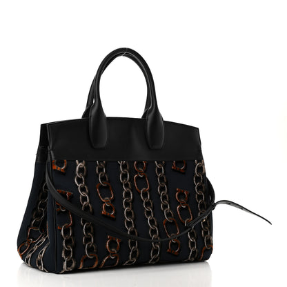 Salvatore Ferragamo Embroidered Canvas Calfskin The Studio Bag Navy Black 3 of 9