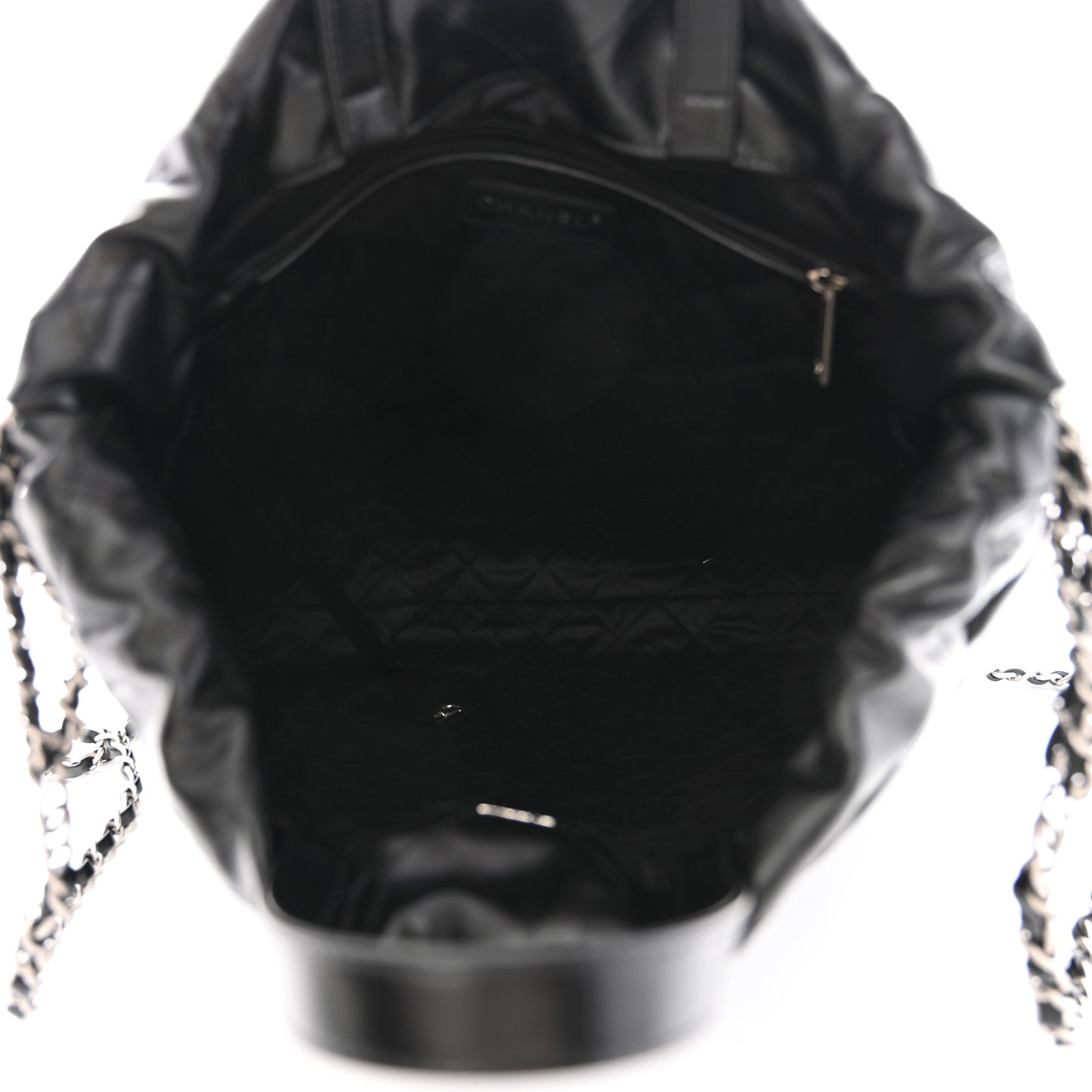 Shiny Calfskin Quilted Chanel 22 Backpack Black