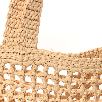 Prada Yarn Raffia Effect Crochet Logo Embroidered Tote Bag Naturale 10 of 10