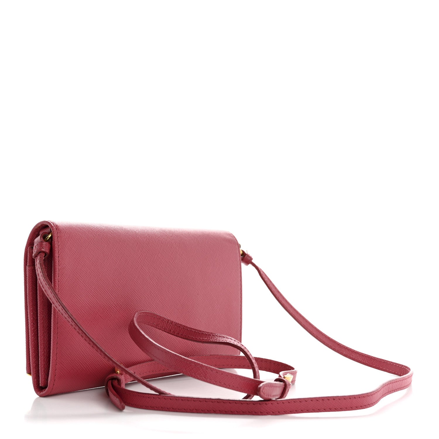 Prada Saffiano Metal Bar Flap Wallet with Strap Peonia 3 of 16