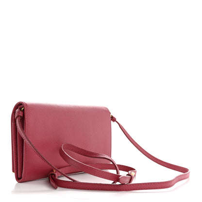 Prada Saffiano Metal Bar Flap Wallet with Strap Peonia 3 of 16