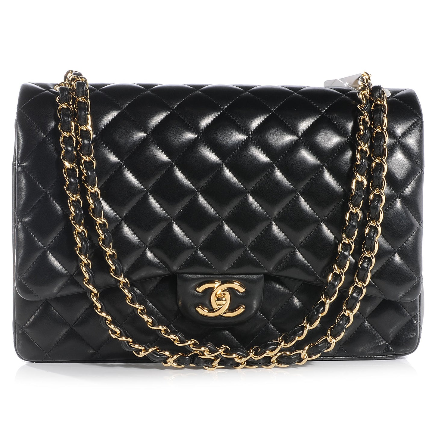 Lambskin Quilted Maxi Double Flap Black