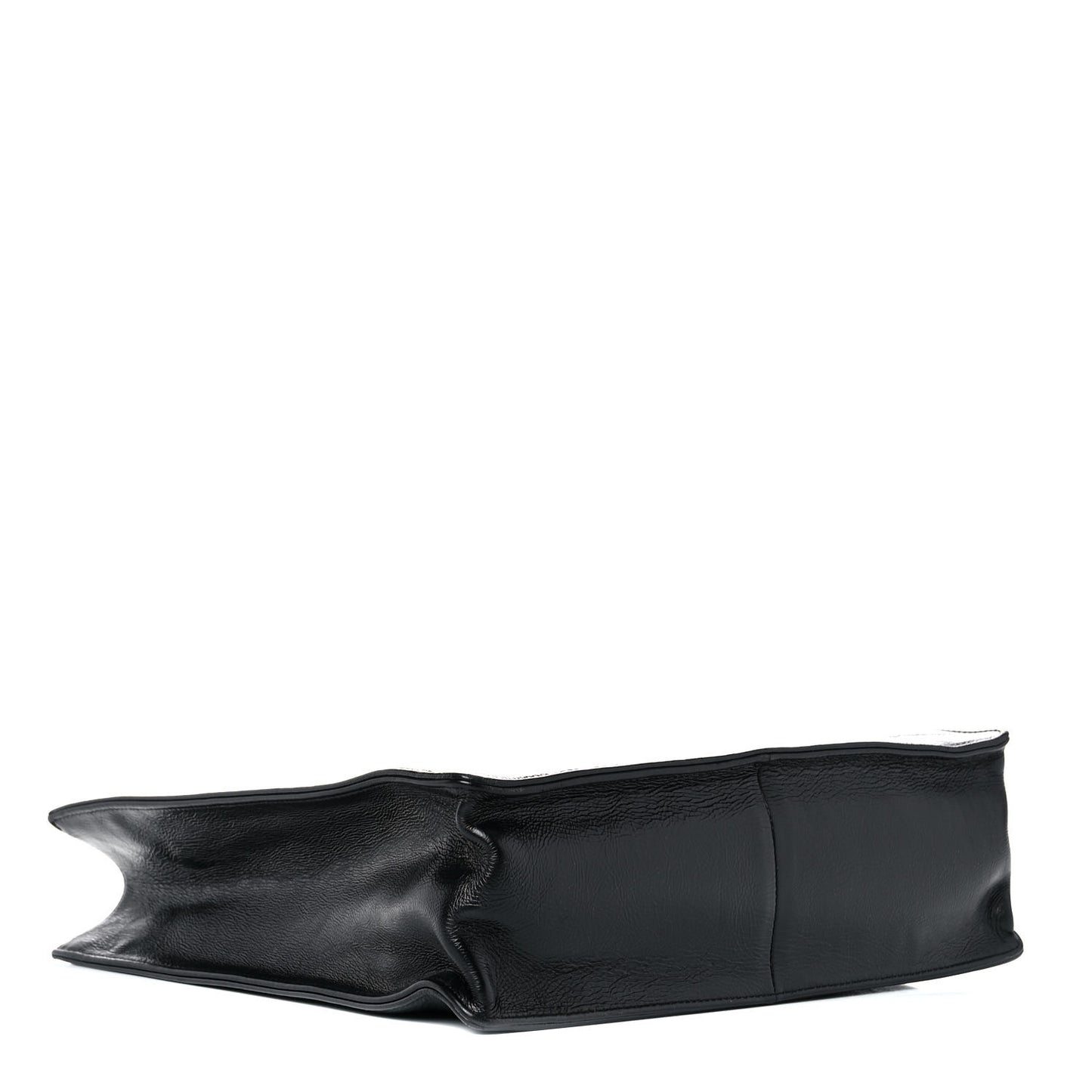 Shiny Aged Calfskin North South Shopping Bag Black