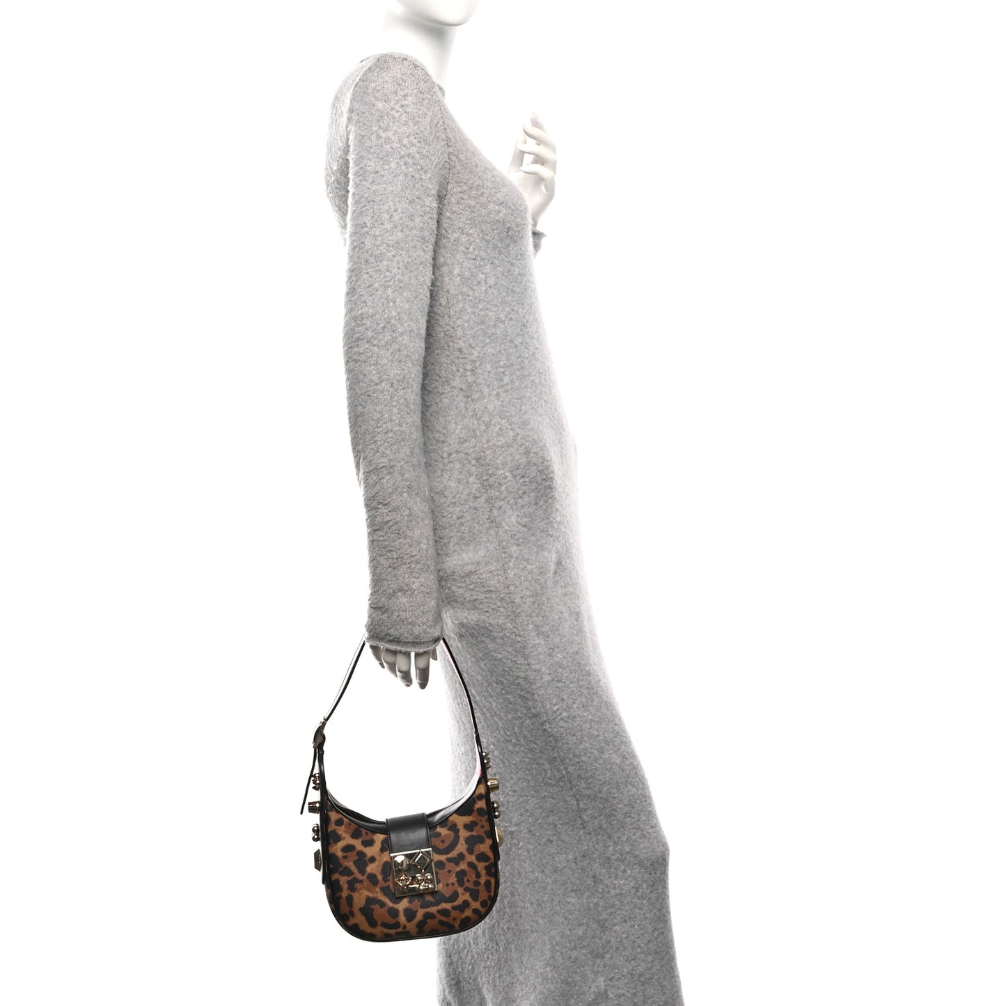 Calfskin Leopard Print Mini Carasky Shoulder Bag Black