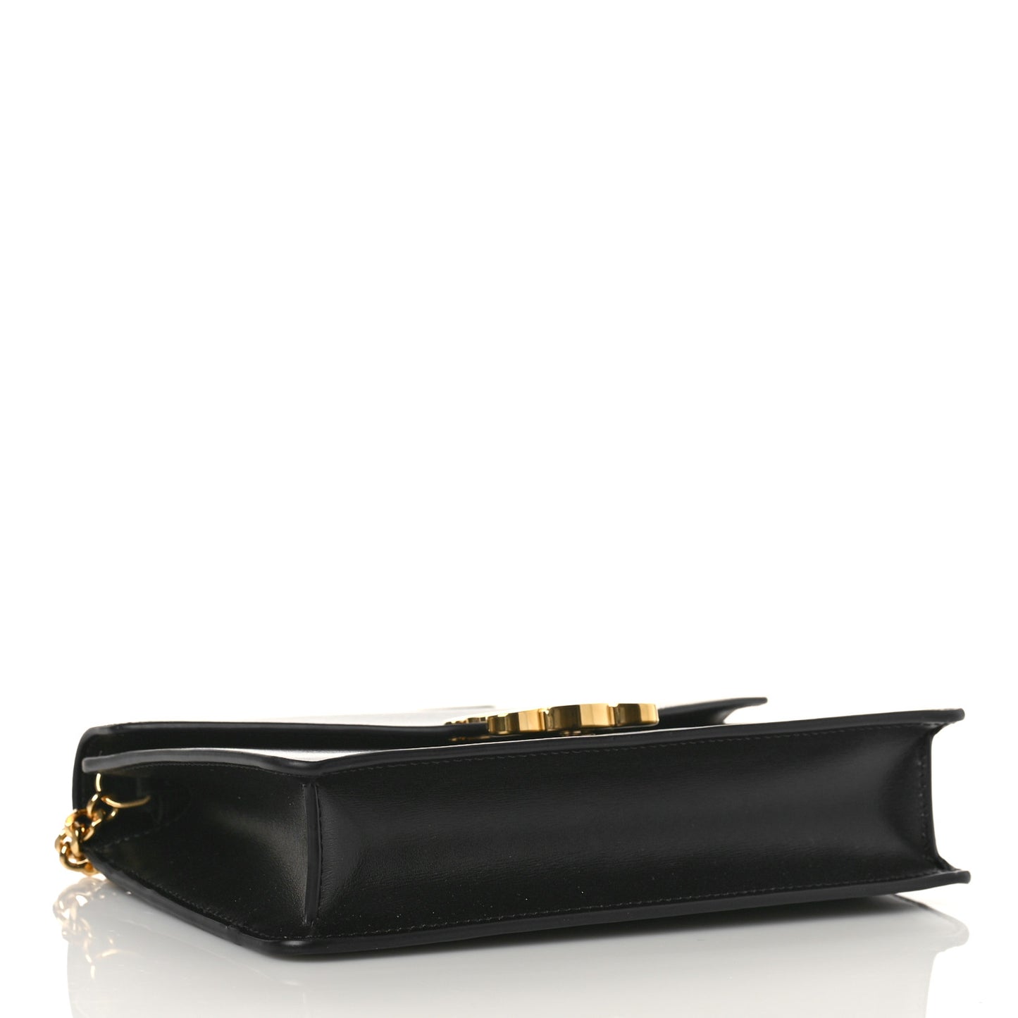 Shiny Calfskin Triomphe Margo Wallet on Chain Black