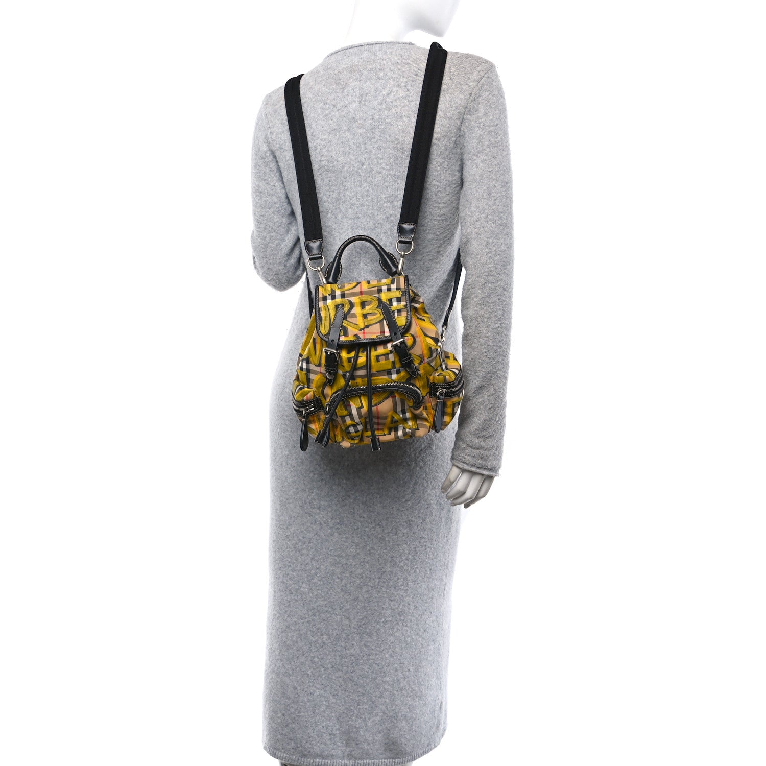 Burberry Calfskin Vintage Check Graffiti Print Small Rucksack Backpack Yellow 2 of 13