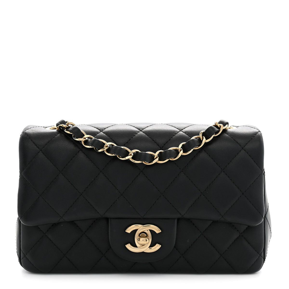 Lambskin Quilted Mini Rectangular Flap Black