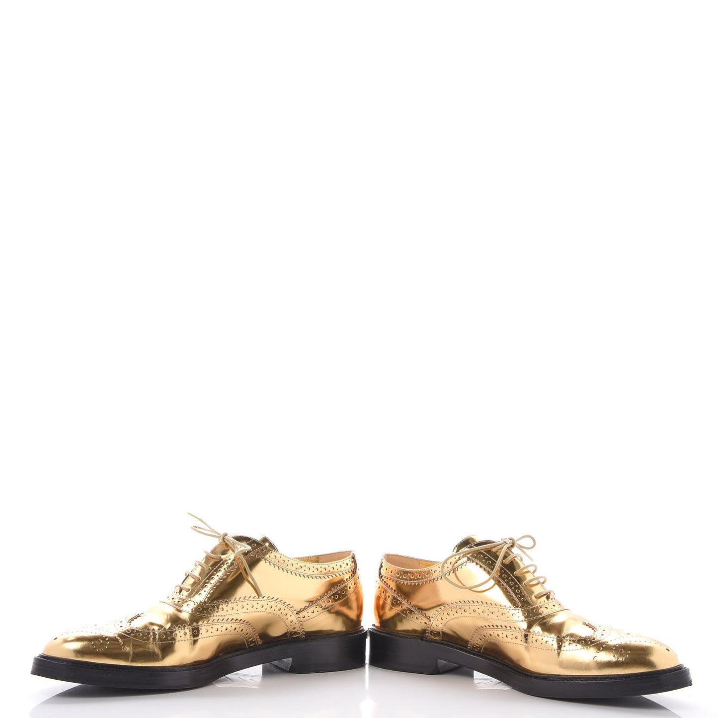 Metallic Calfskin Gennie Zig Lace Up Oxfords 38.5 Antique Gold