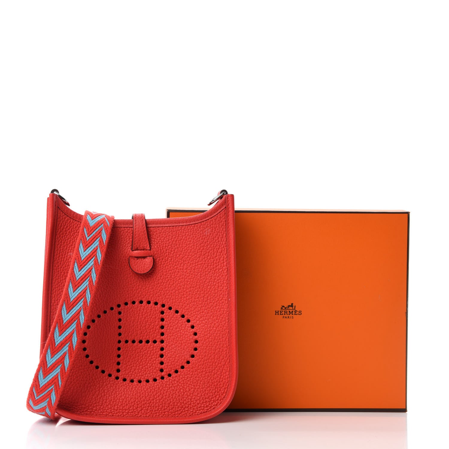 Hermes Taurillon Clemence Evelyne TPM Rouge De Coeur Bleu Du Nord 12 of 12