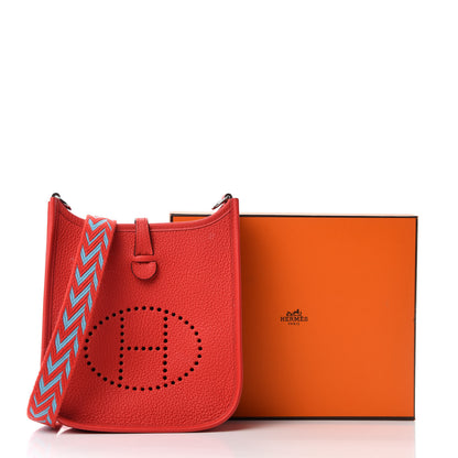 Hermes Taurillon Clemence Evelyne TPM Rouge De Coeur Bleu Du Nord 12 of 12