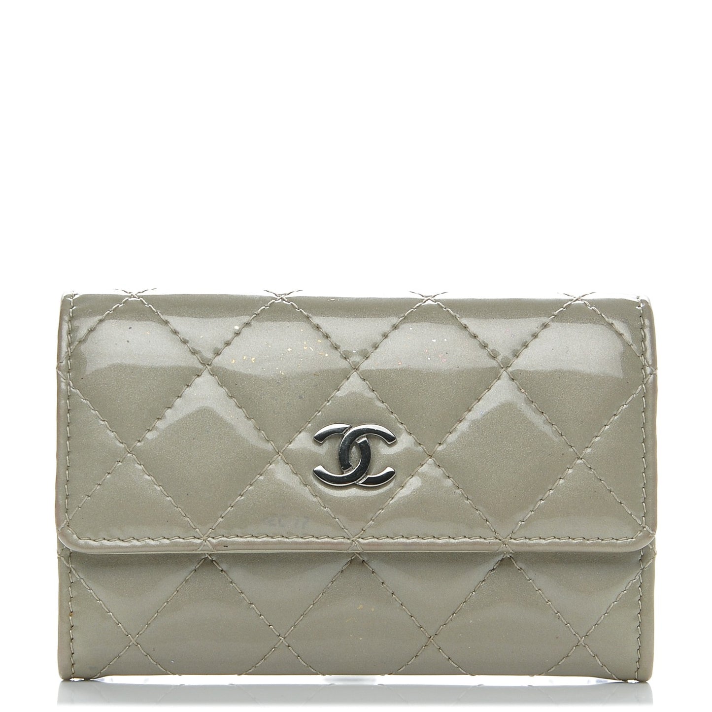 Patent Quilted Card Holder Light Gold