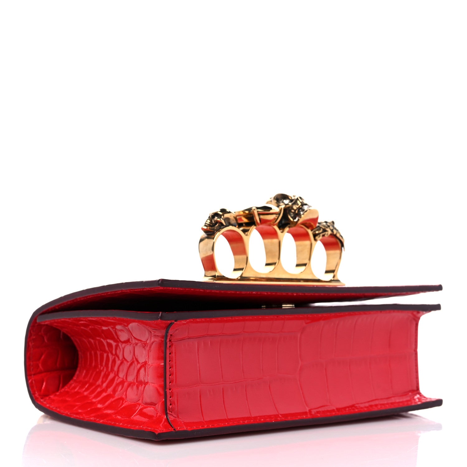 Alexander McQueen Calfskin Crocodile Embossed Mini Jeweled Satchel Red 4 of 9