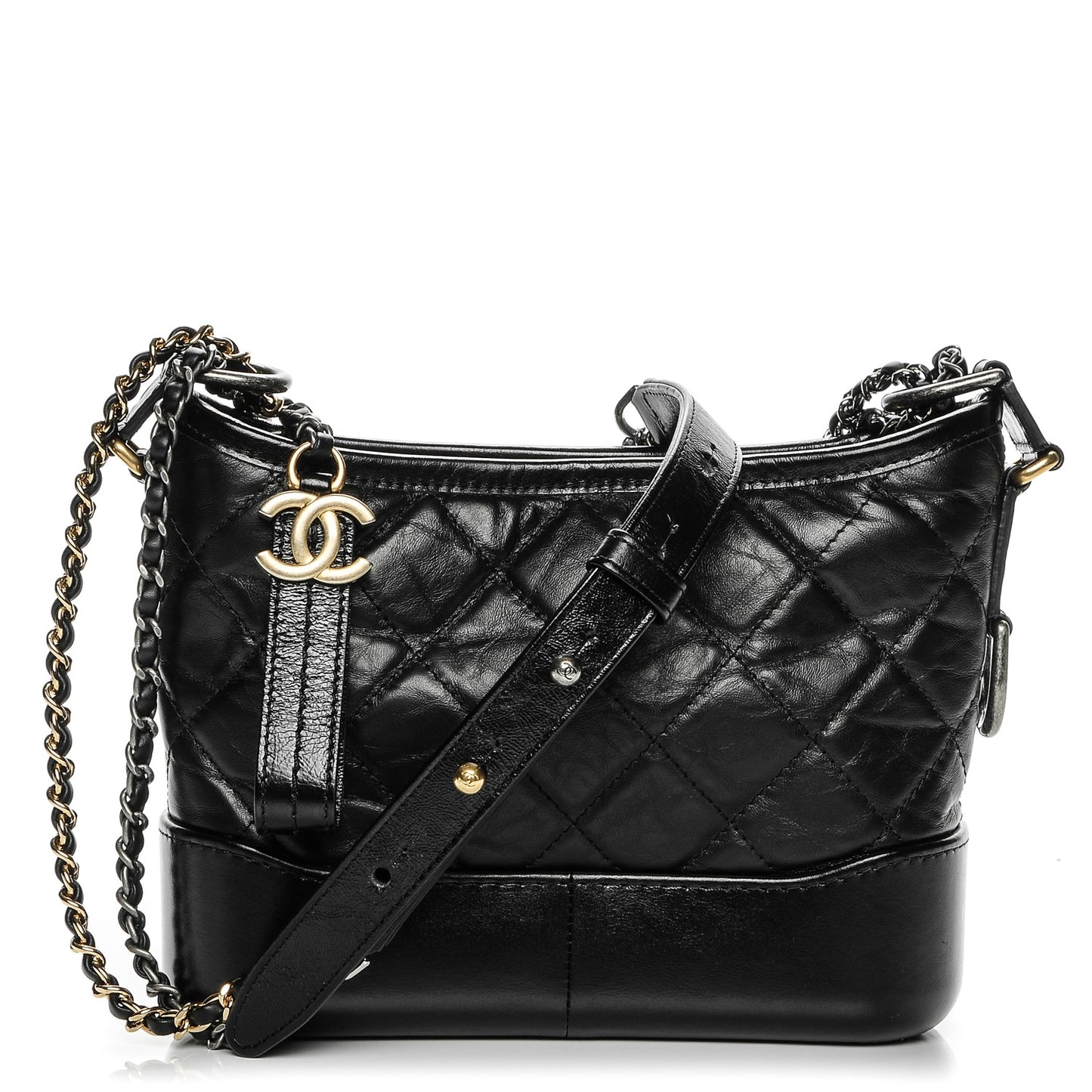 Aged Calfskin Quilted Small Gabrielle Hobo Black