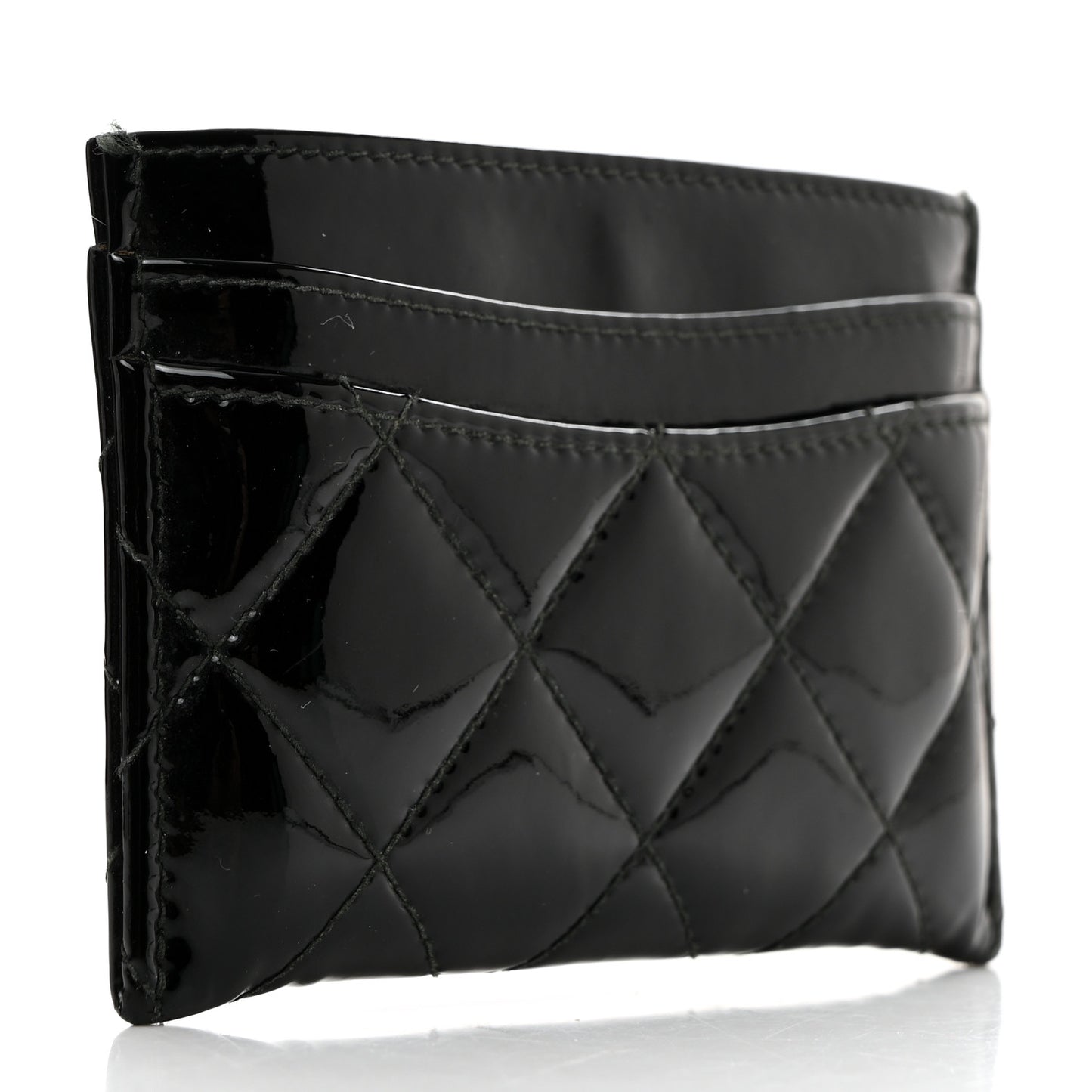 Patent Calfskin Quilted Card Holder Black