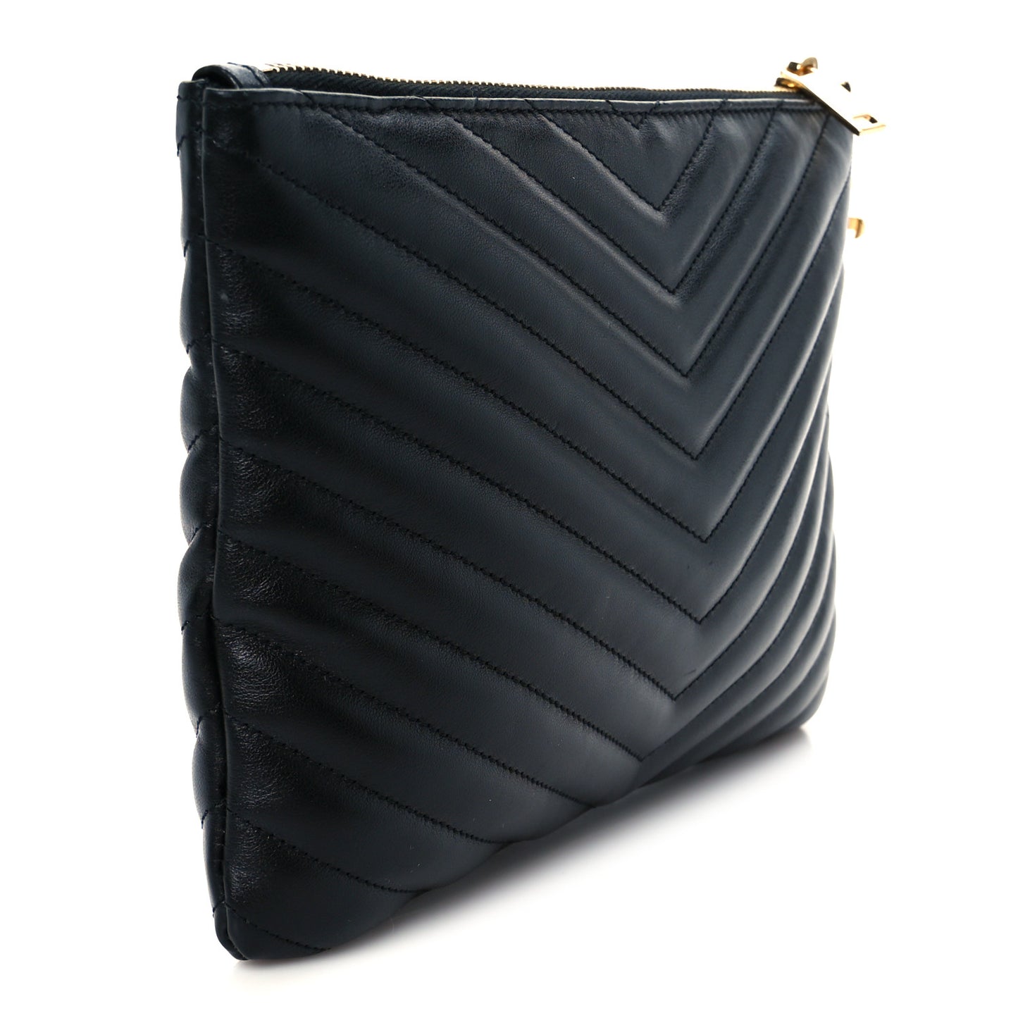 Calfskin Matelasse Chevron Monogram A5 Wristlet Black