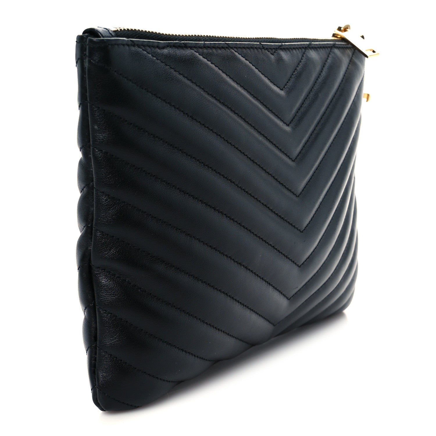 Saint Laurent Calfskin Matelasse Chevron Monogram A5 Wristlet Black 6 of 16