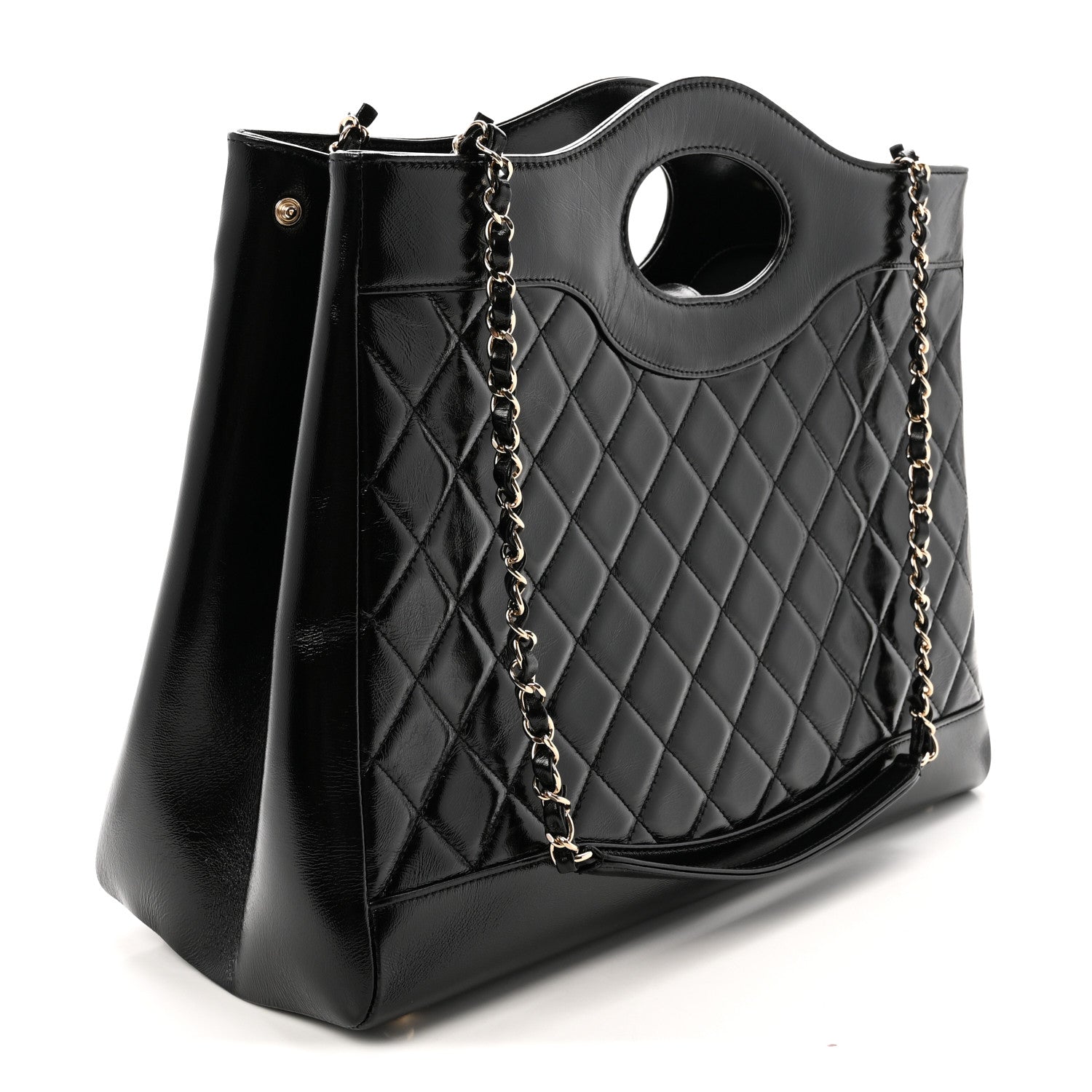 Chanel Shiny Lambskin Quilted Large 31 Shopping Bag Black 3 of 10