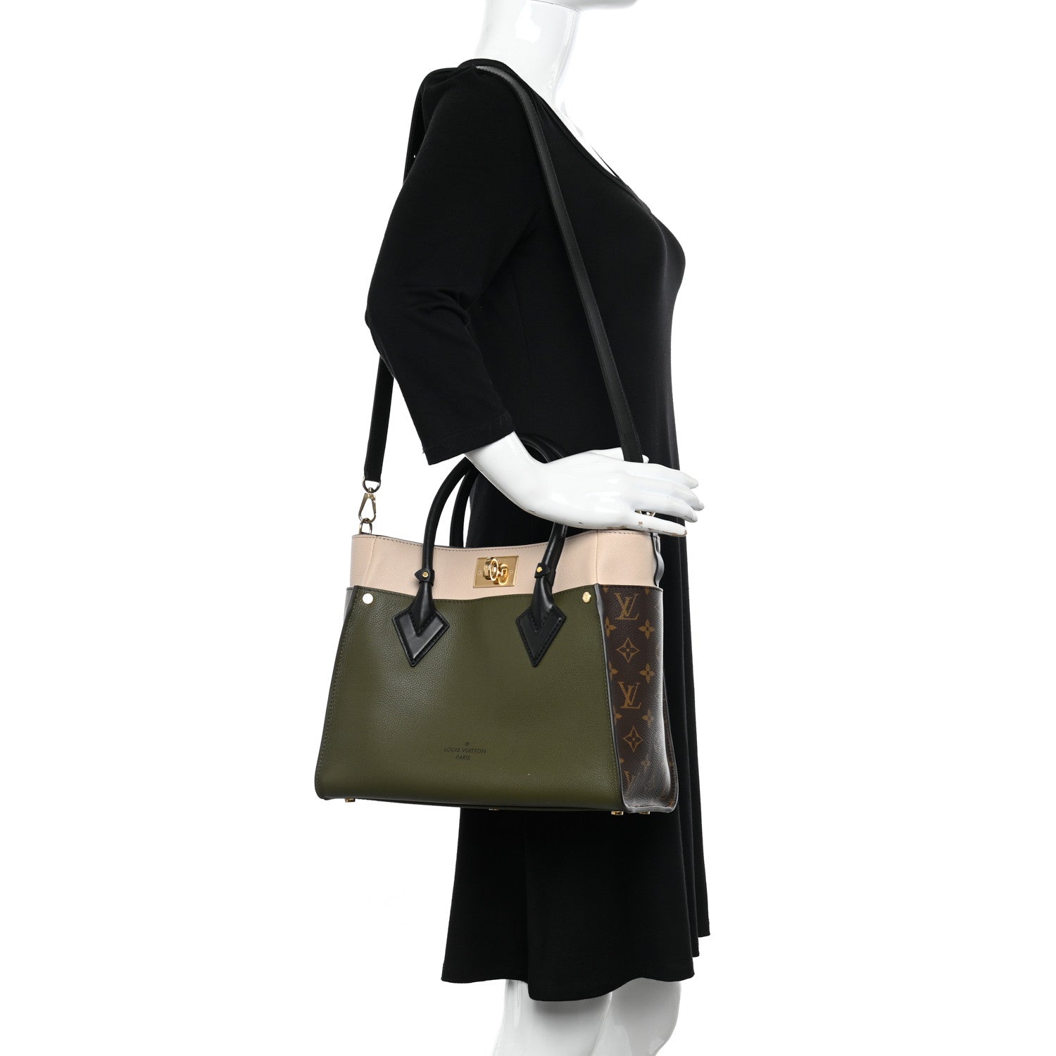 Louis Vuitton Calfskin Monogram On My Side MM Laurier Green Toffee Latte Beige 2 of 9