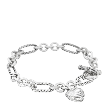 David Yurman Sterling Silver Diamond Cable Heart Charm Bracelet 1 of 3
