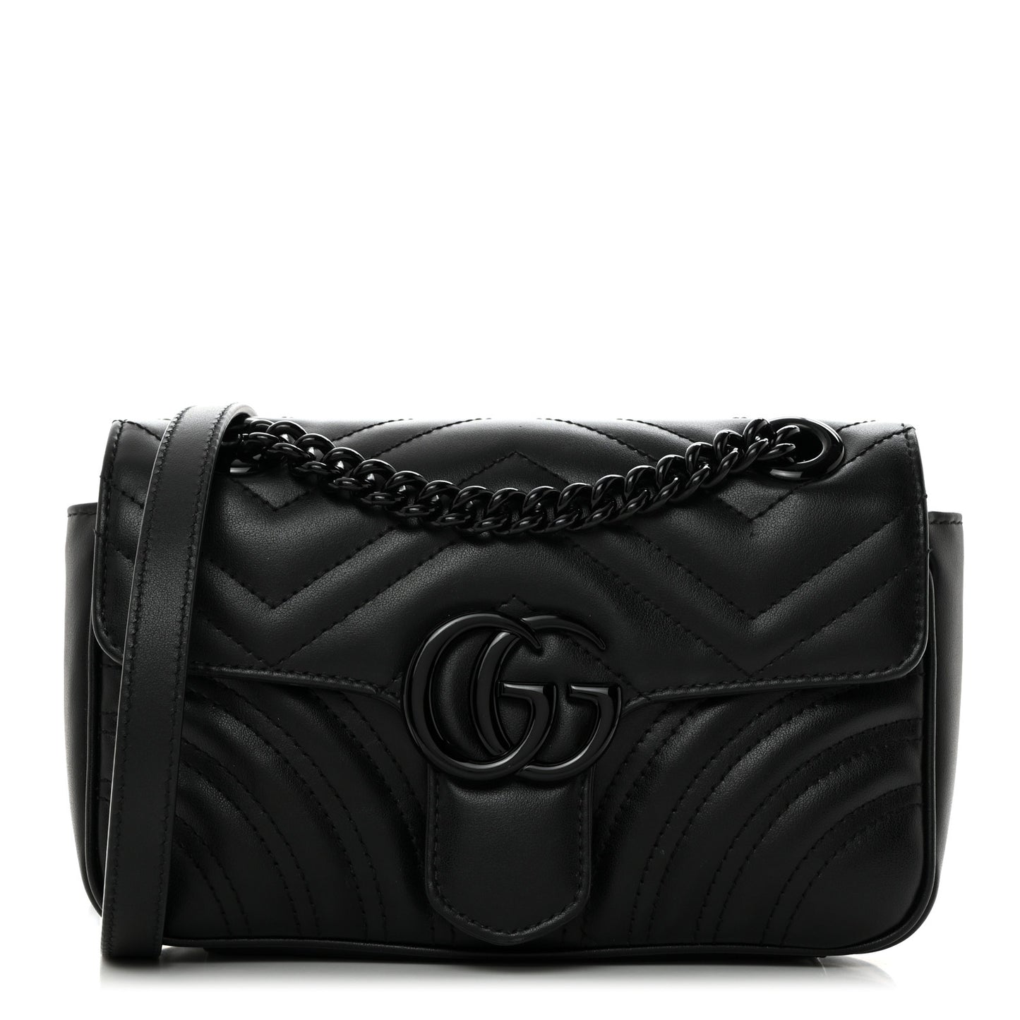 Calfskin Matelasse Monochrome Mini GG Marmont Shoulder Bag Black