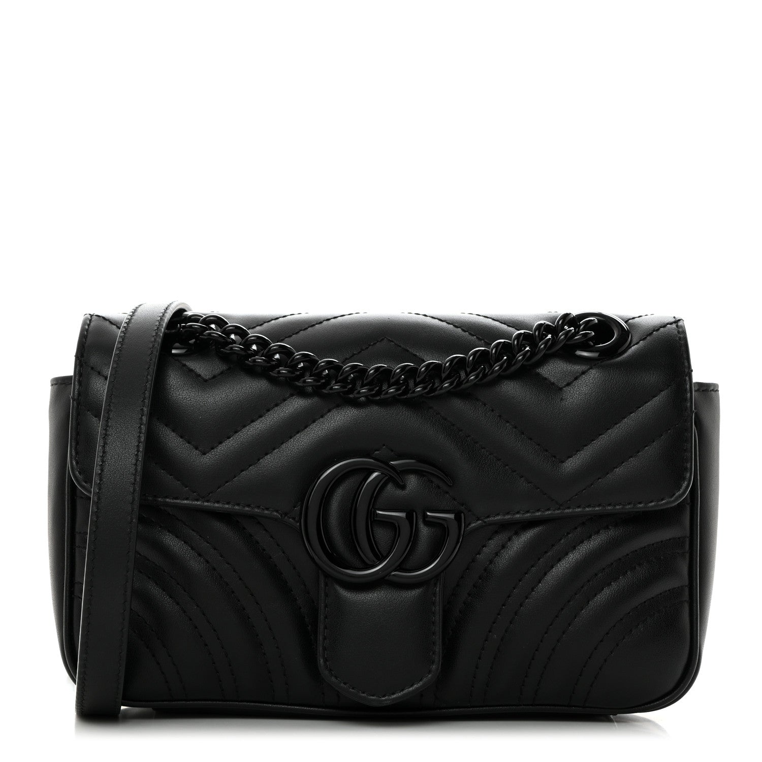 Gucci Calfskin Matelasse Monochrome Mini GG Marmont Shoulder Bag Black 1 of 10