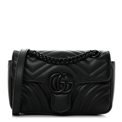 Gucci Calfskin Matelasse Monochrome Mini GG Marmont Shoulder Bag Black 1 of 10