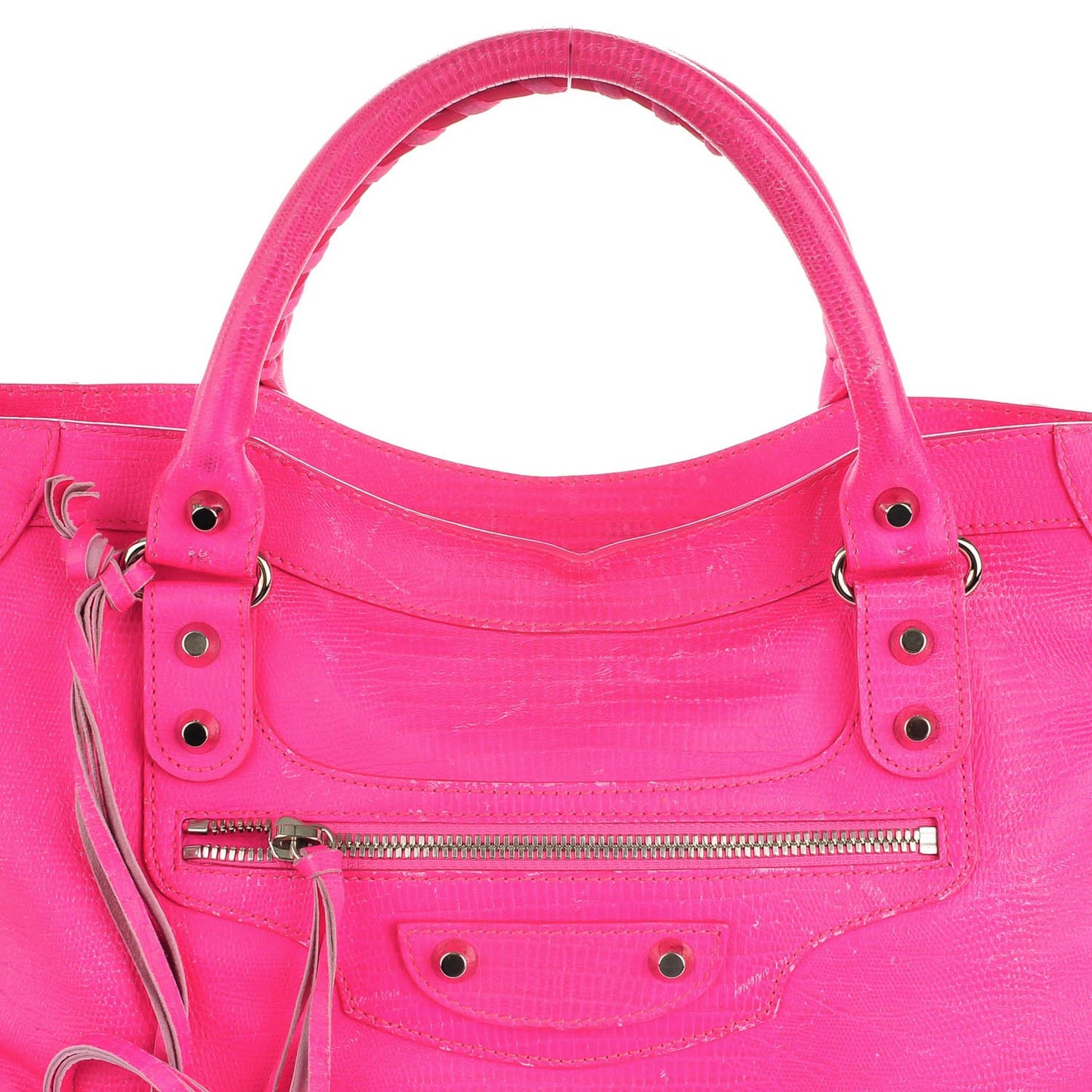 Calfskin Lizard Embossed Classic Silver Hardware City Rose Fluo