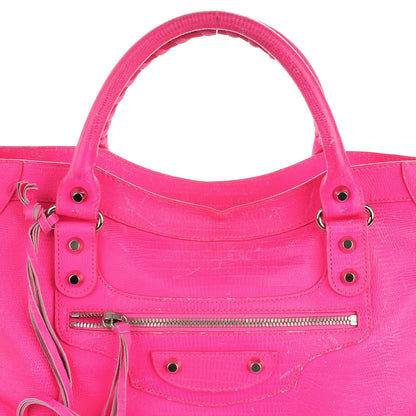 Balenciaga Calfskin Lizard Embossed Classic Silver Hardware City Rose Fluo 13 of 15