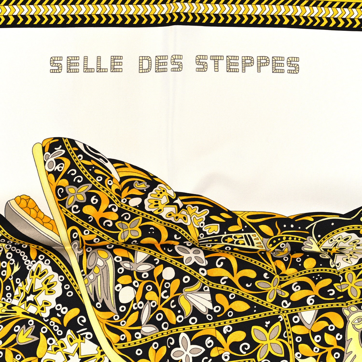 Hermes Silk Selle Des Steppes Scarf 90 White Or Black 4 of 4